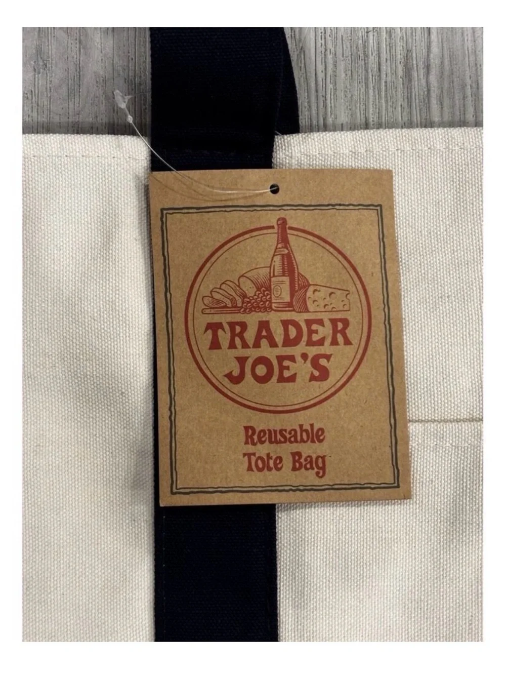 Canvas Tote in Natural with Navy Trim and Red Logo